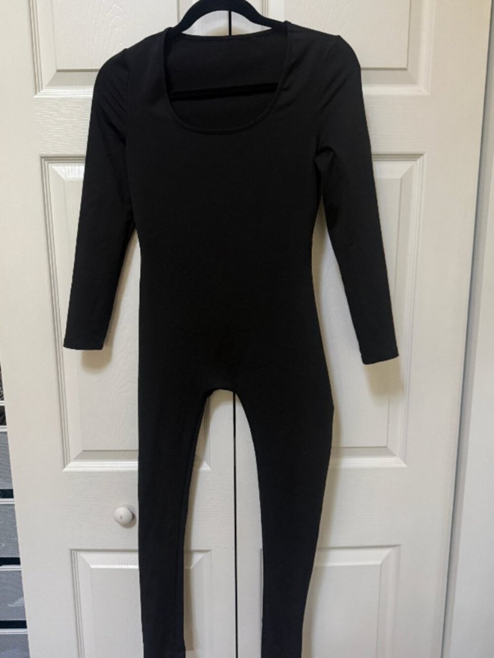 SHEIN PETITE Black Scoop Neck Long Sleeve Unitard Jumpsuit SP